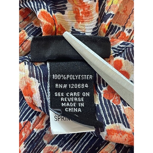 Torrid 3 Floral Blouse Navy Red Orange Print Pleated Boho Peasant Top Sheer 3X - Picture 5 of 11
